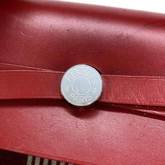 Auth HERMES Herbag Zip Cabin Bag - Beige Red Toile De Camp Vache Hunter D - Picture 13 of 16